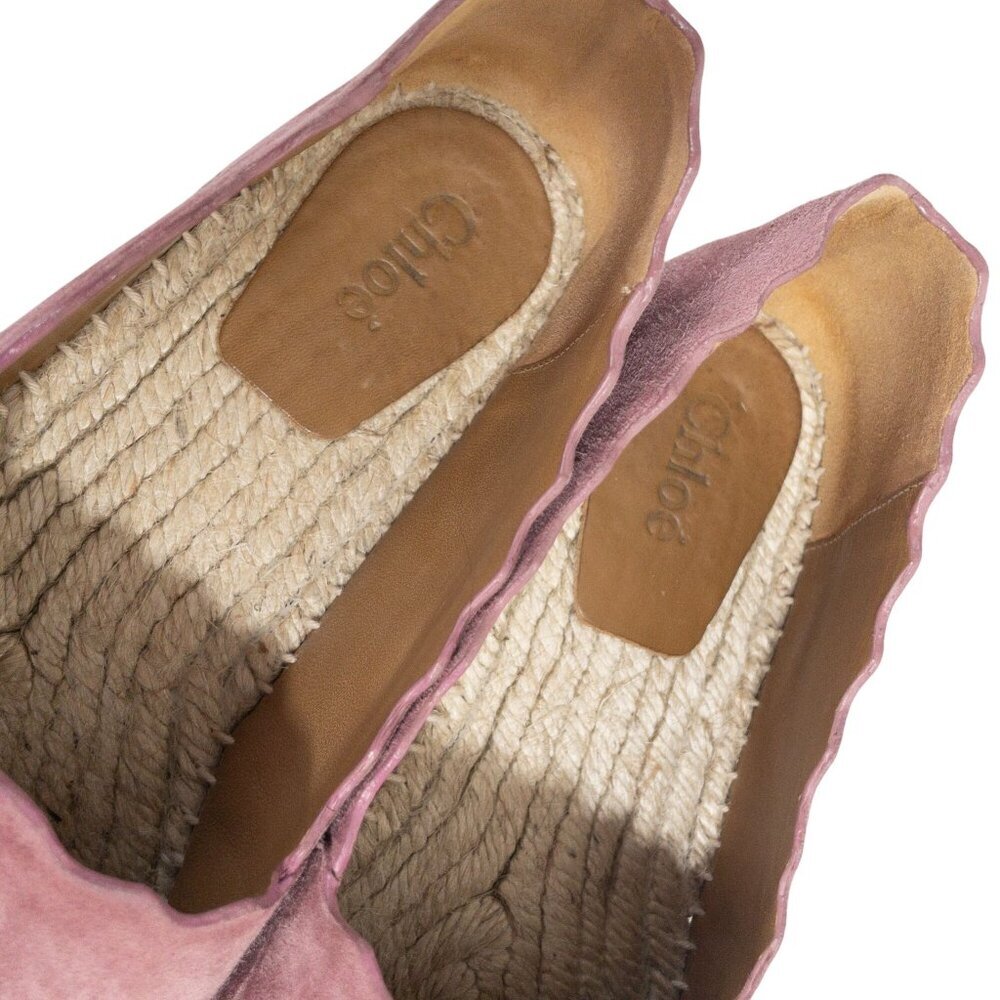 Chloe Scalloped Pink Suede Espadrilles Slip-On Flats Size 9 - Picture 10 of 16